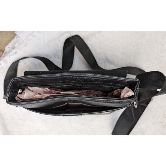 NEW Westend Crossbody Bag Black Vegan Faux Leather Snap Flap Wide Strap - Picture 5 of 10